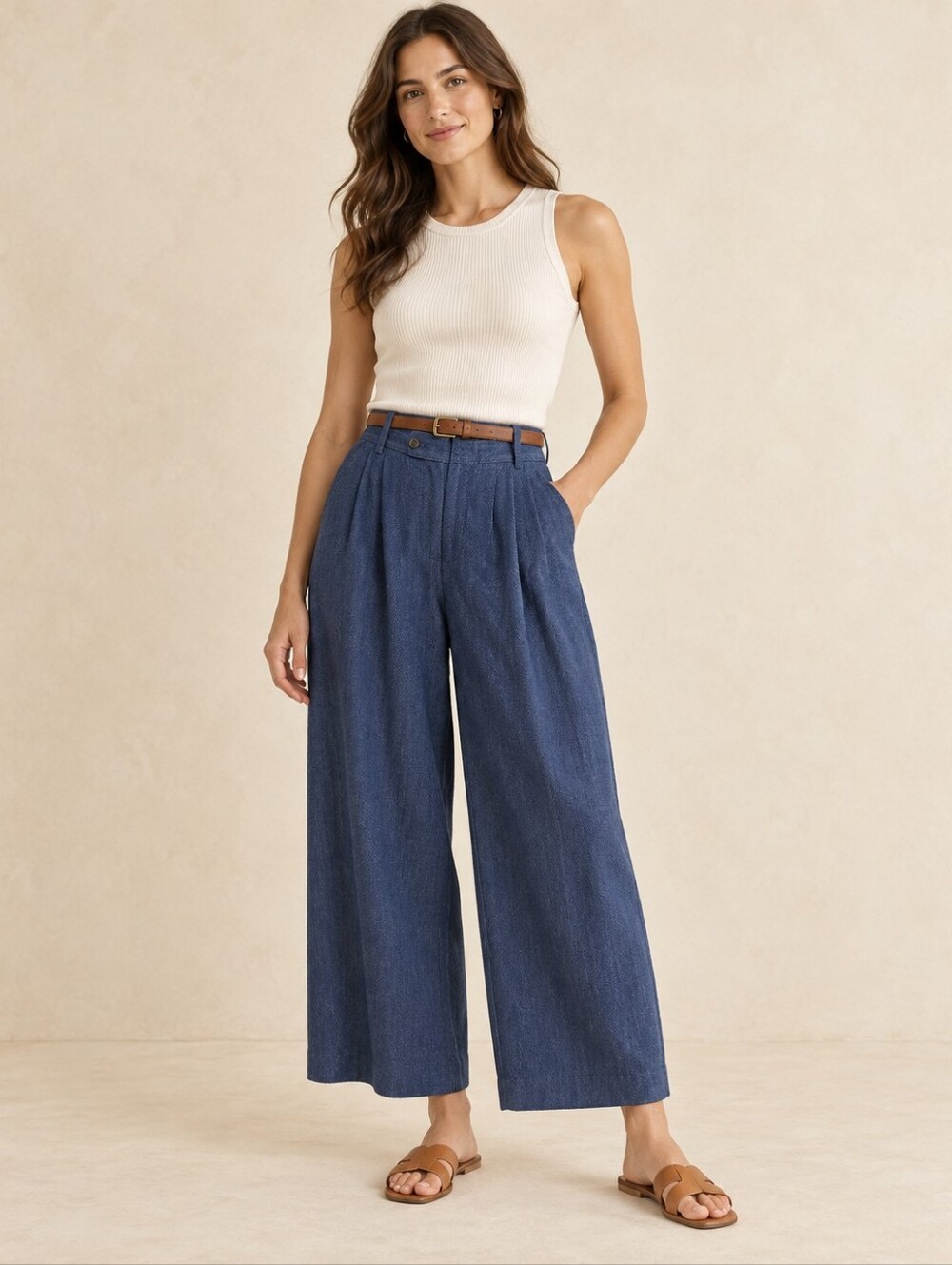The Everyday Wide-Leg Pant Linen Blend In Chambray Blue Size 10